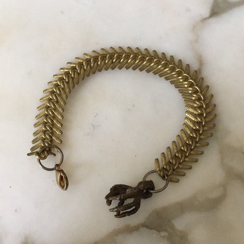 Brass mixed metal bracelet w/hanging talon charm